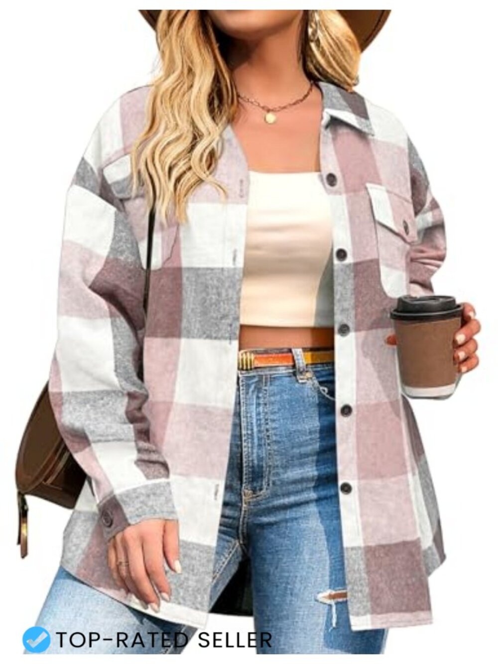 Plus Size Flannel Plaid Shacket Button Down Long Sleeve Casual Jacket